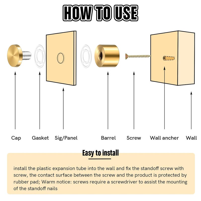 Ferraycle 8 Sets Standoff Screws Stainless Steel Advertising Standoff Mount Metal Hardware Sign Mounting Hardware for Hanging Acrylic Picture Frame(1 x 1 Inch) - Image 5